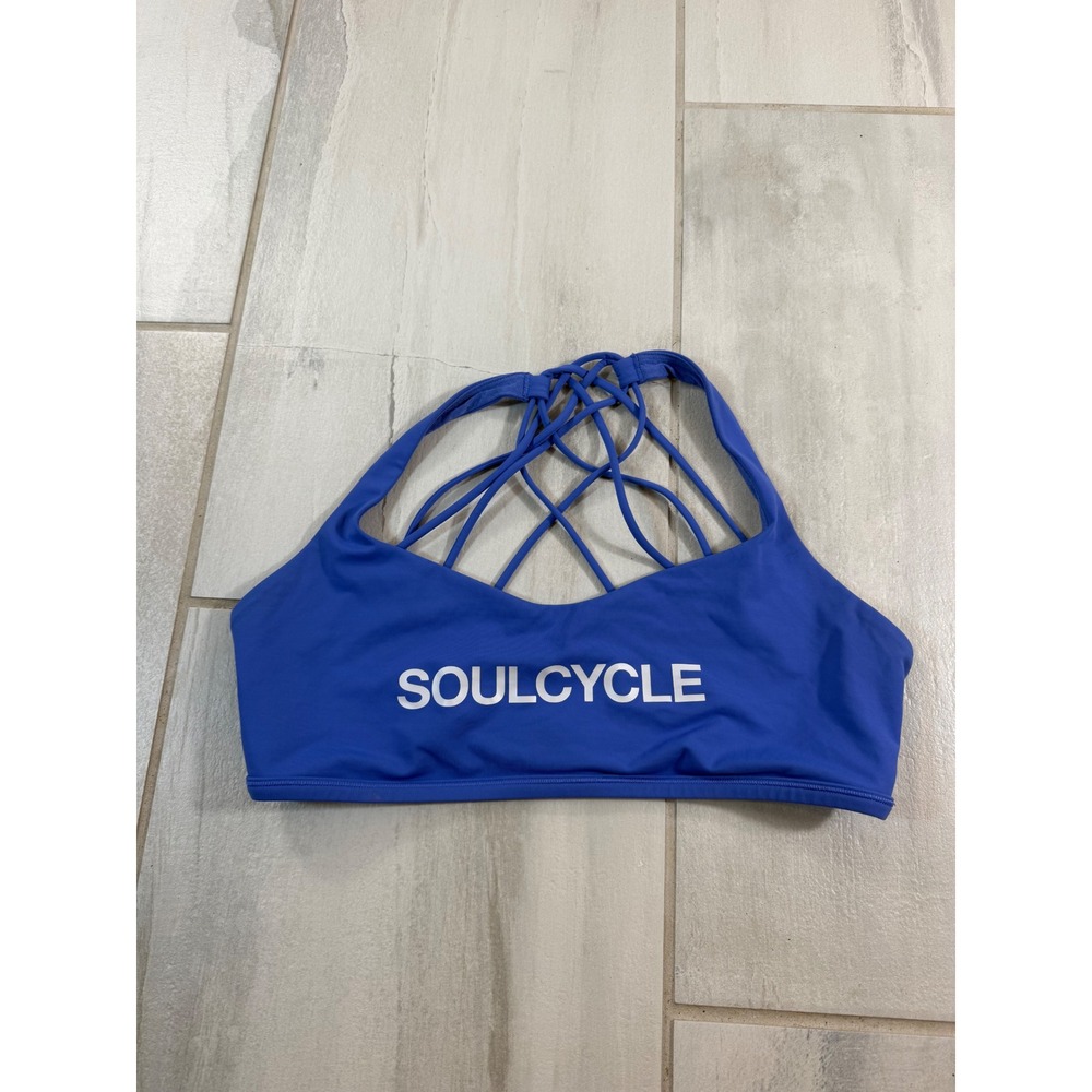 Lululemon x SoulCycle Free To Be Wild Sports Bra Blue Strappy Back Size 12